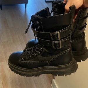 BERSHKA Combat Boots with Buckle Straps